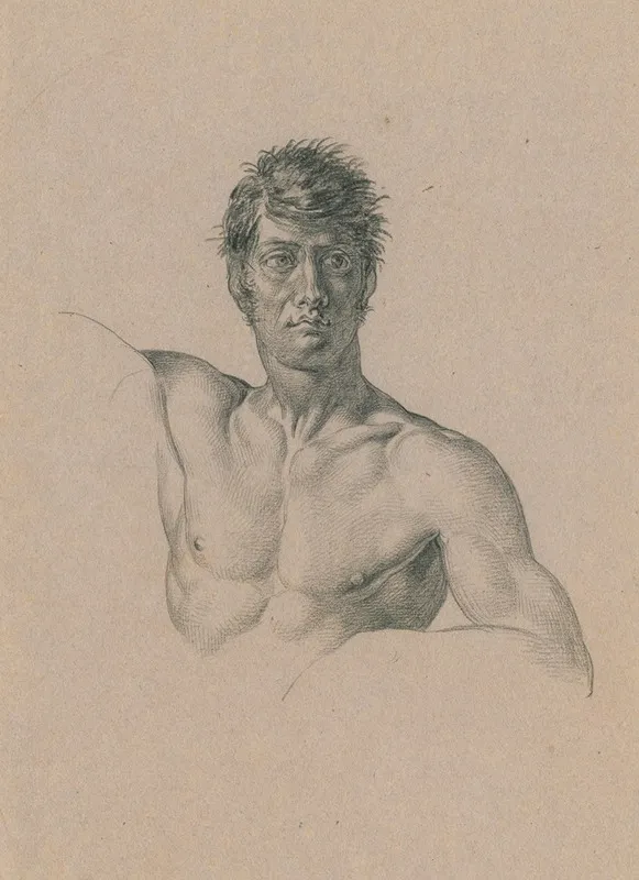 Borstbeeld En Face V E Naakte Man Leunend Op Een Arm by David Humbert de Superville - Canvas Print