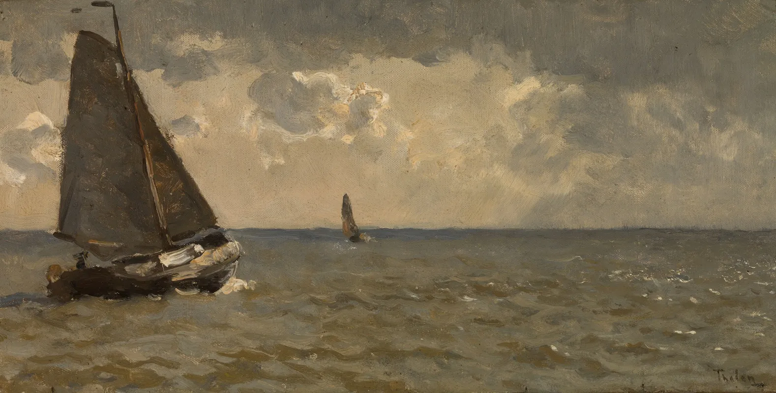Botter Op Zee Buiig Weer by Willem Bastiaan Tholen - Canvas Print
