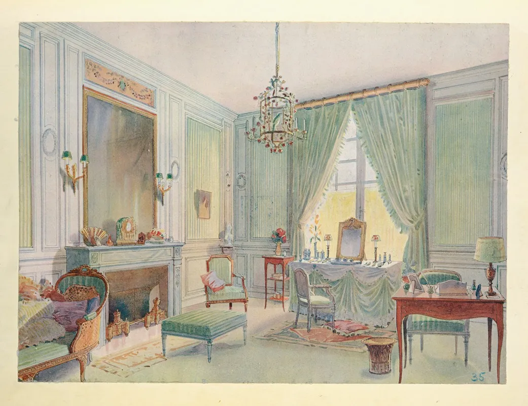 Boudoir Cabinet De Toilette Louis Xvi Avec Chaise Longue by Georges Rémon - Canvas Print