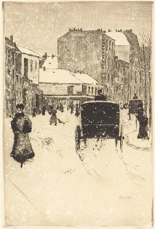 Boulevard Clichy In The Snow Le Boulevard Clichy Par Un Temps De Neige by Norbert Goeneutte - Canvas Print
