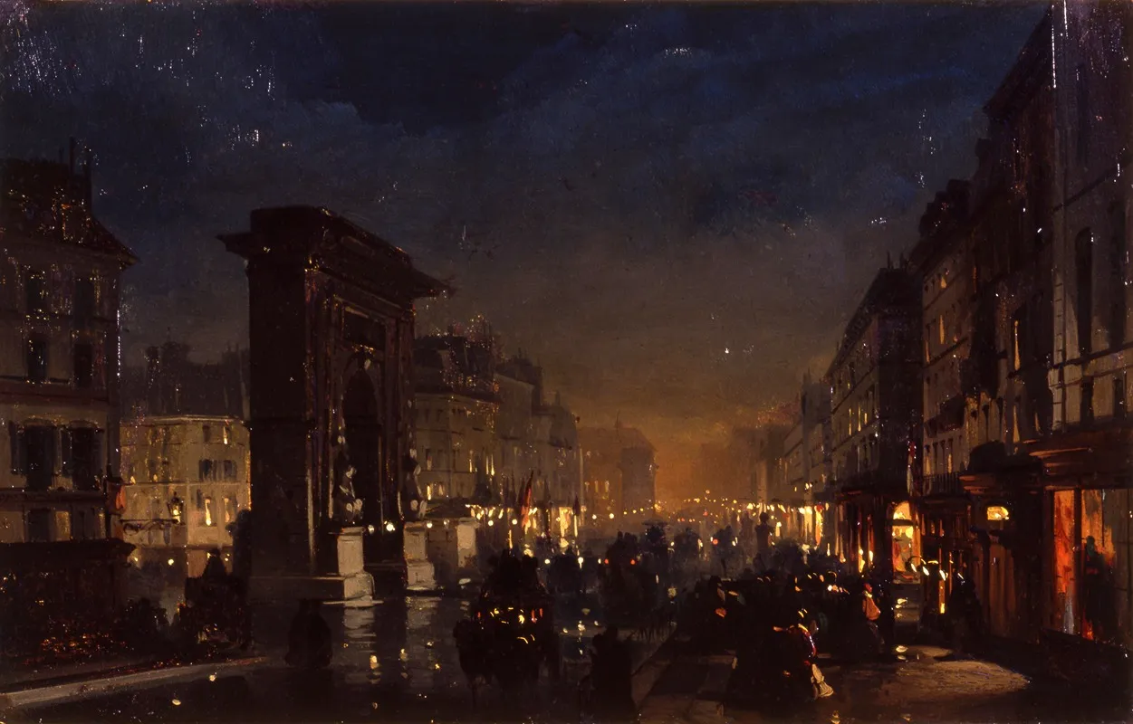 Boulevard Et Porte Saint Denis Olio Su Cartoncino Intelato by Ippolito Caffi - Canvas Print