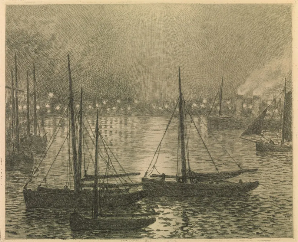 Boulogne Sur Mer At Night by Theo van Rysselberghe - Canvas Print