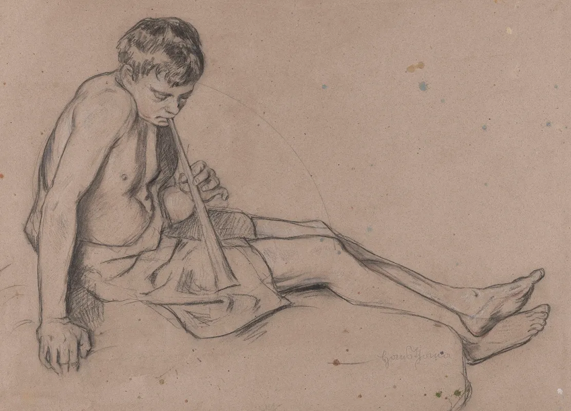 Boy Playing The Pipe