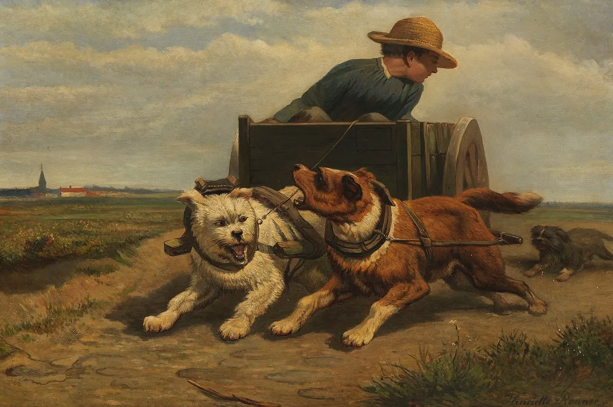 Boy With A Dog Cart by Henriëtte Ronner-Knip - Canvas Print