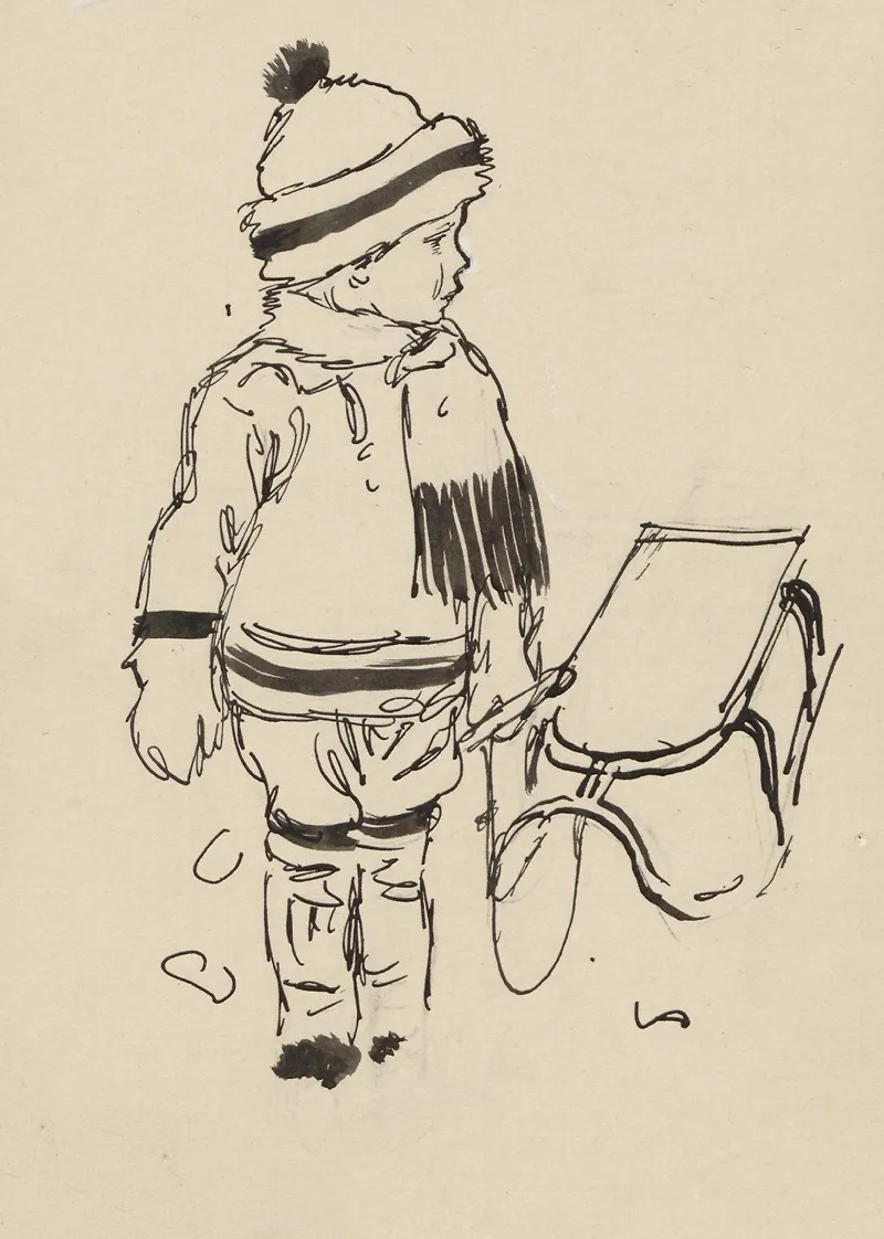 Boy With Sled by Valdemar Andersen - Canvas Print