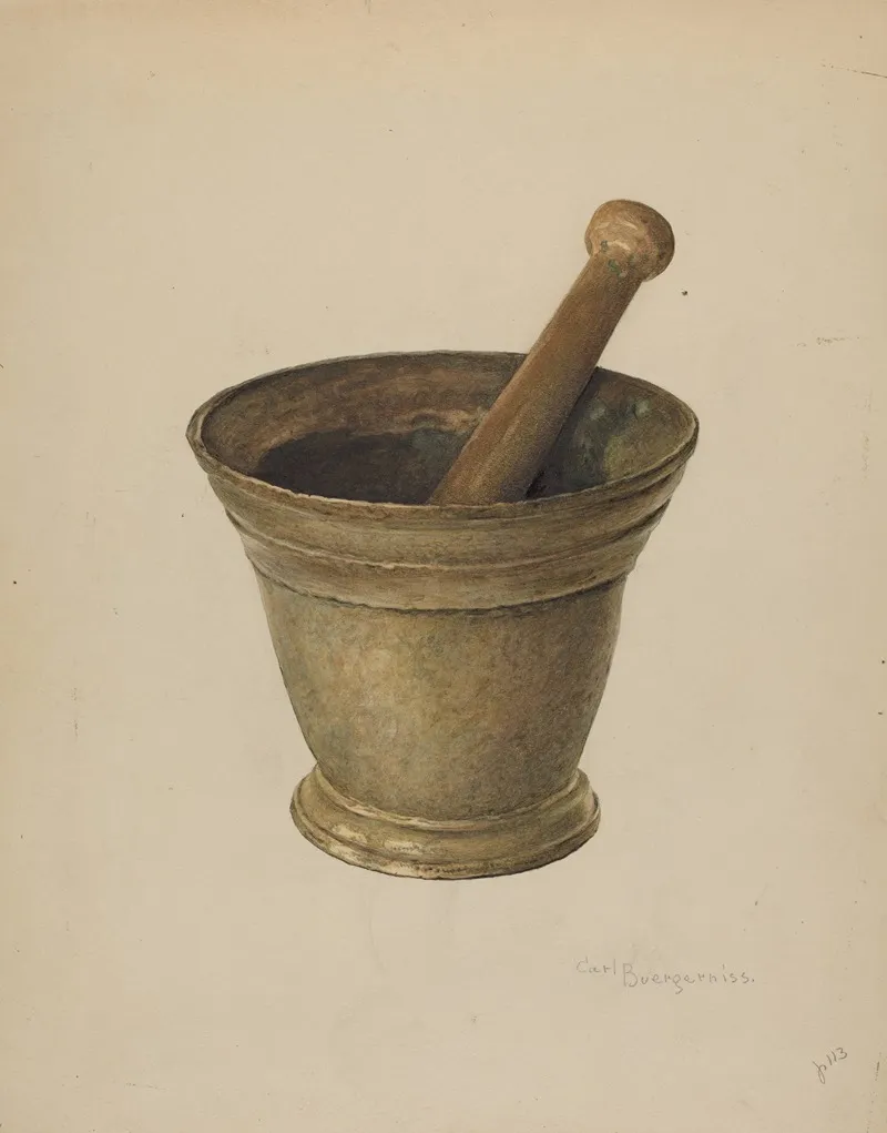 Brass Mortar And Pestle by Carl Buergerniss - Canvas Print