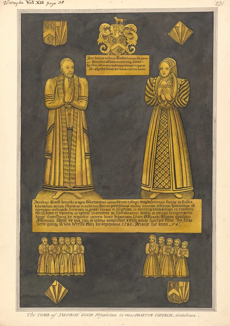 Brass Plate For Dr James Goode And His Wife Joan Daughter Of Edward Clinton West Drayton Church by Daniel Lysons - Canvas Print