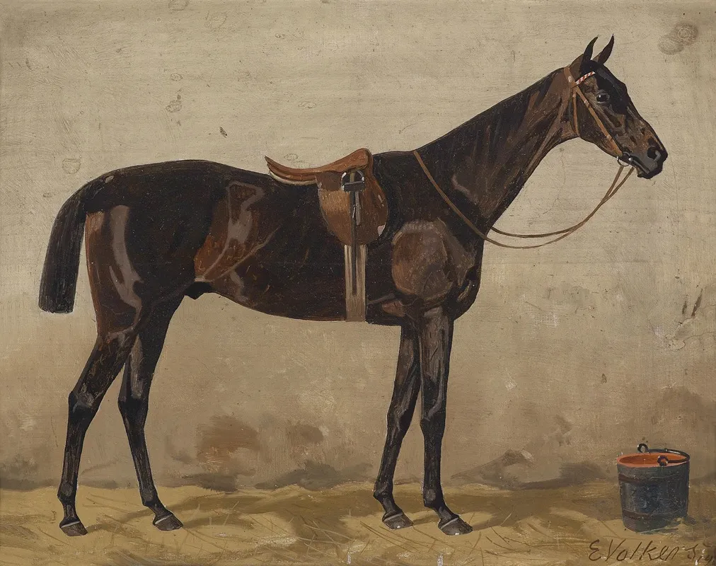 Brauner Im Stall by Emil Volkers - Canvas Print