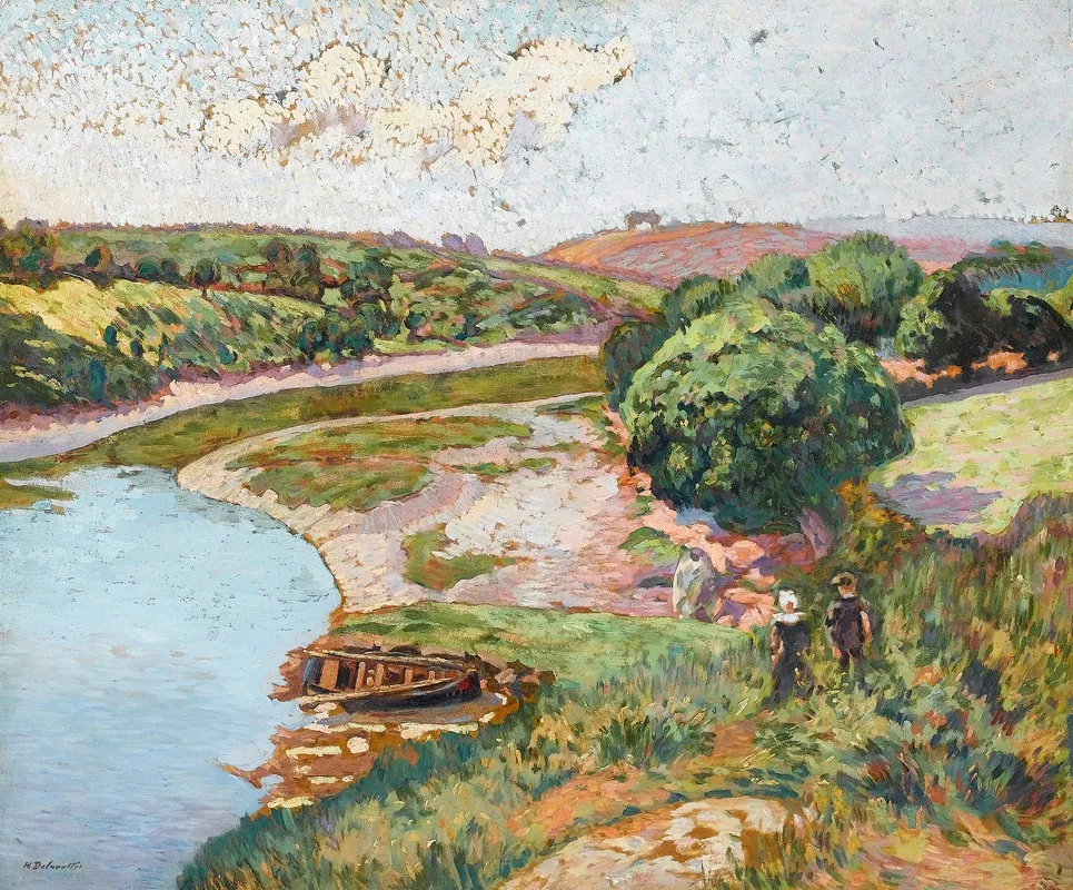 Breton Et Bretonne Au Bord De Laven by Henri Delavallée - Canvas Print