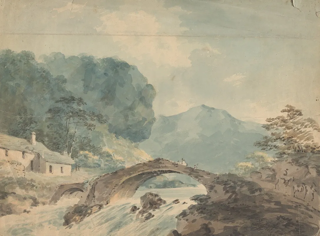 Bridge Crossing River by William Sawrey Gilpin - Canvas Print