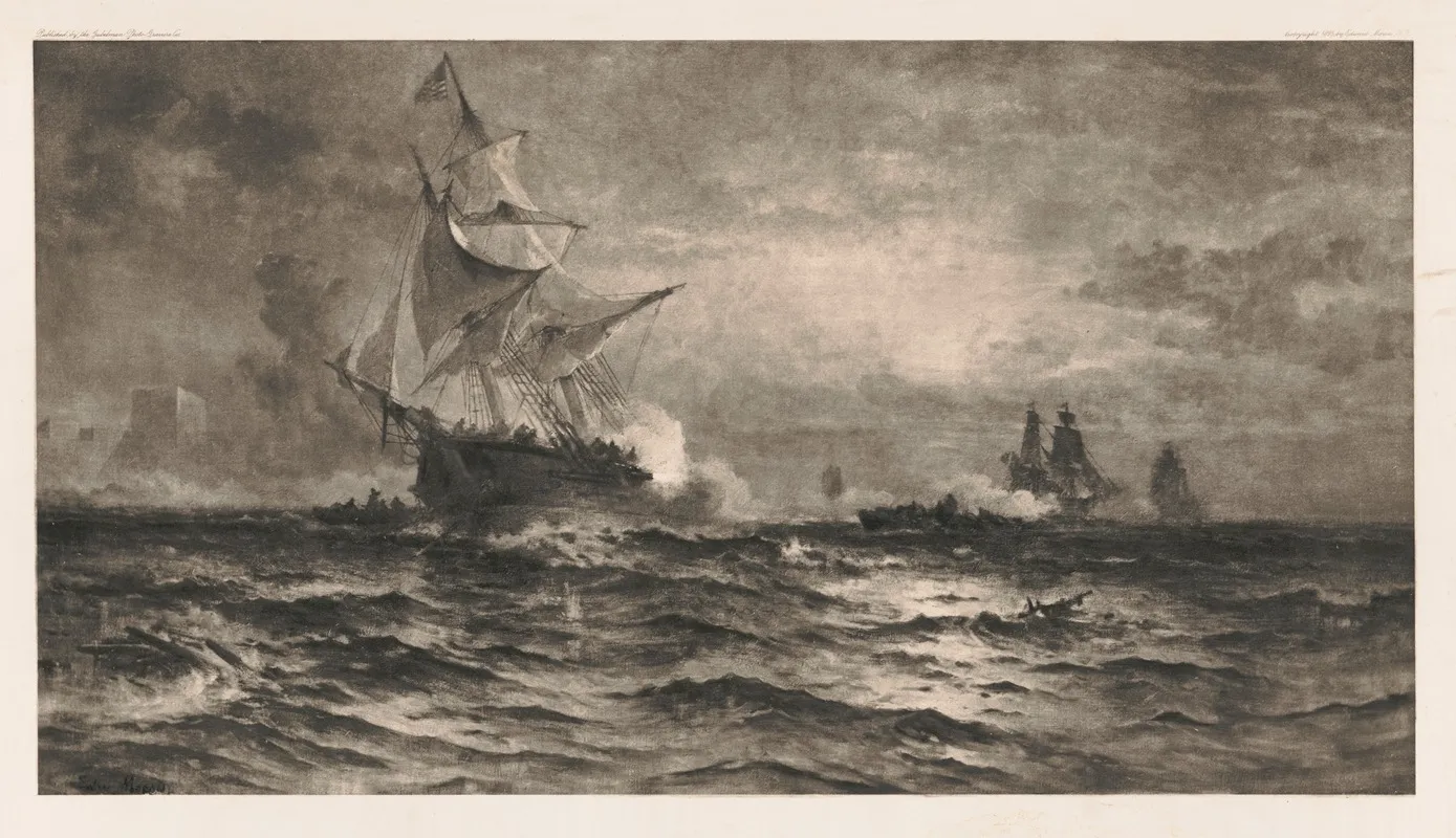 Brig Gen Armstrong Engaging British Fleet In Harbor Of Fayne Sept 26 1814 by Edward Moran - Canvas Print