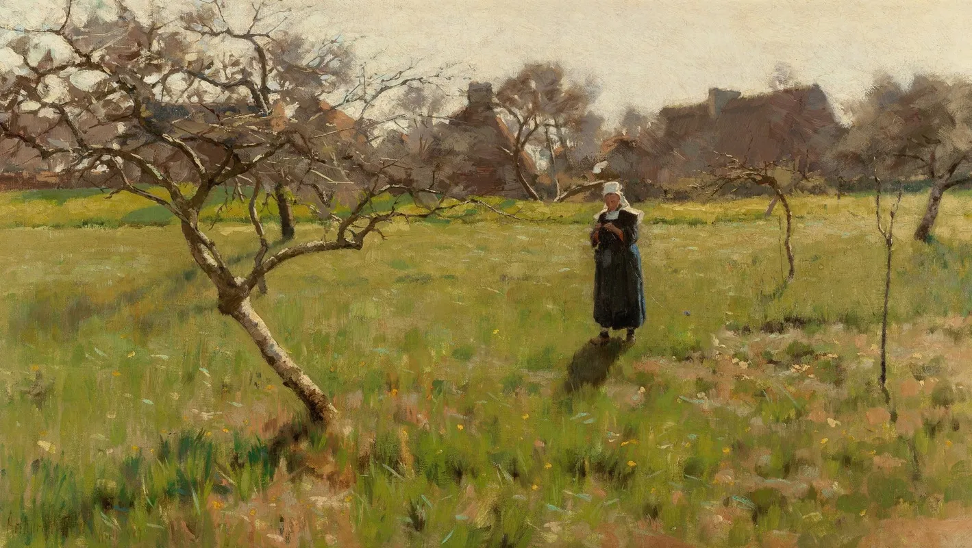 Brittany Field With Figure by Arthur Wesley Dow - Canvas Print