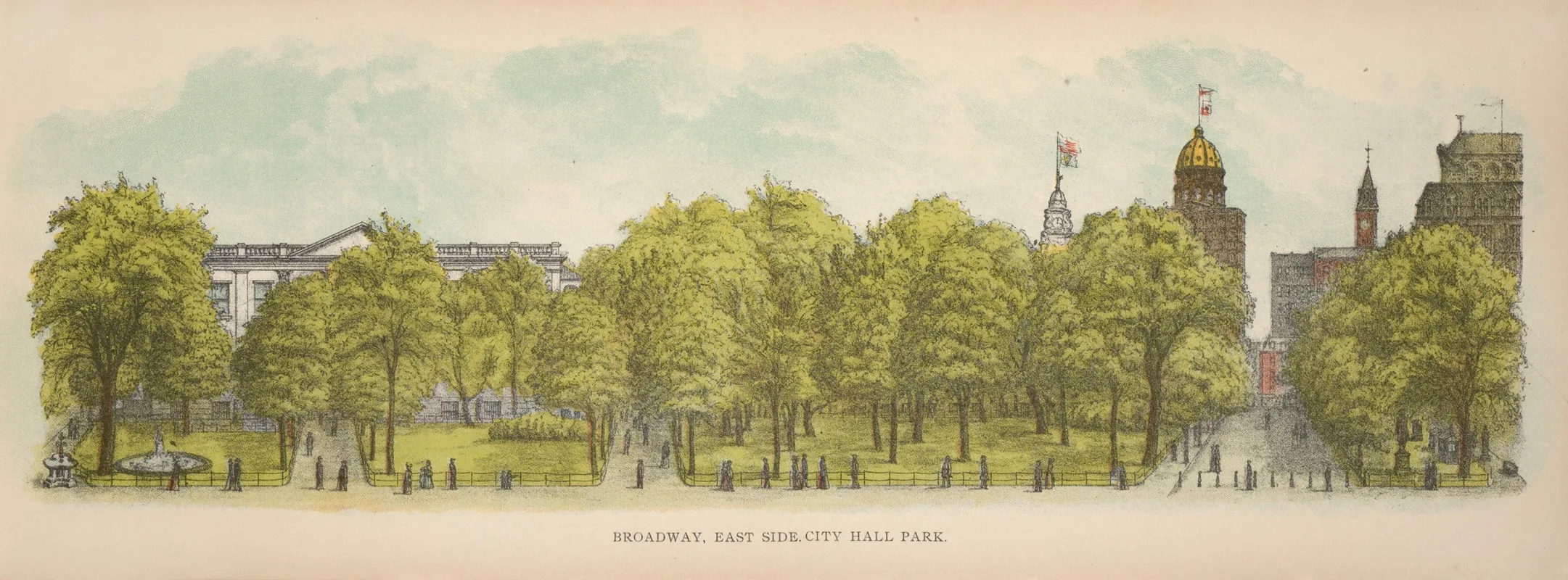 Broadway East Side City Hall Park by Mail &amp; Express - Canvas Print