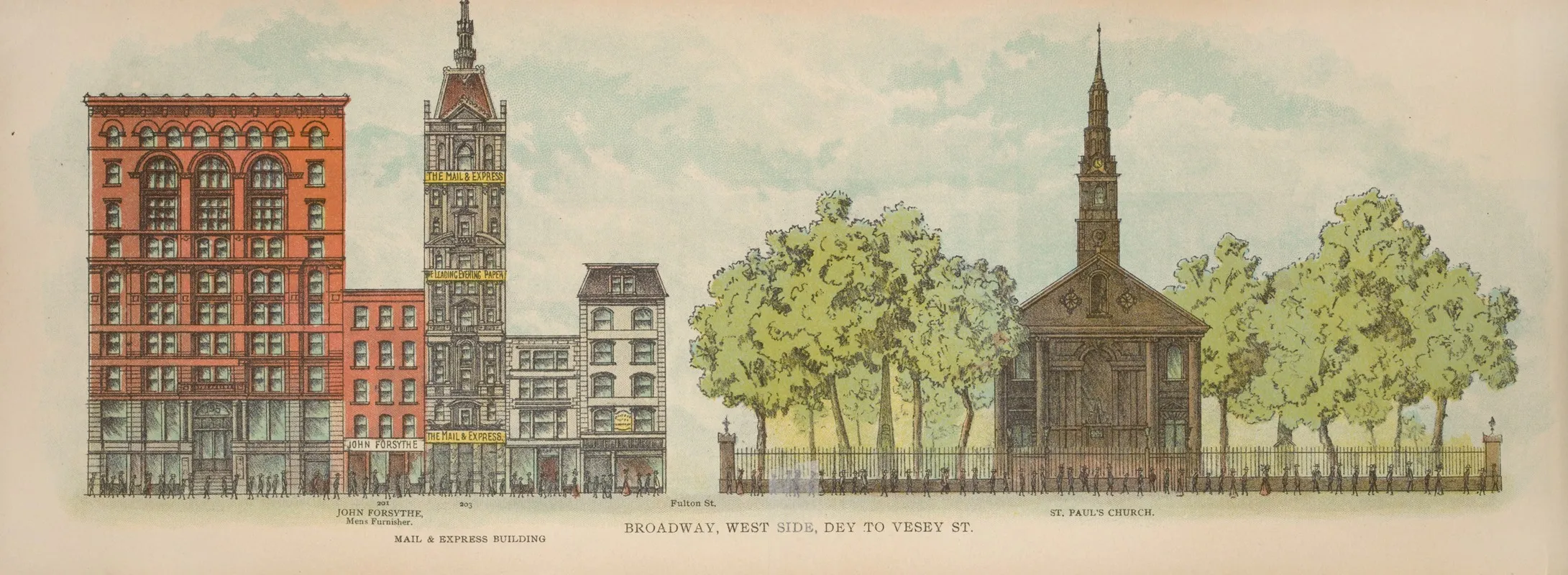 Broadway West Side Dey To Vesey St by Mail &amp; Express - Canvas Print