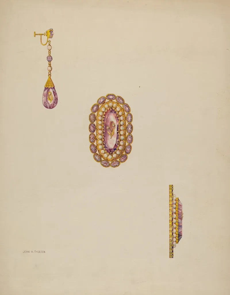 Brooch And Earrings 3 by John Thorsen - Canvas Print