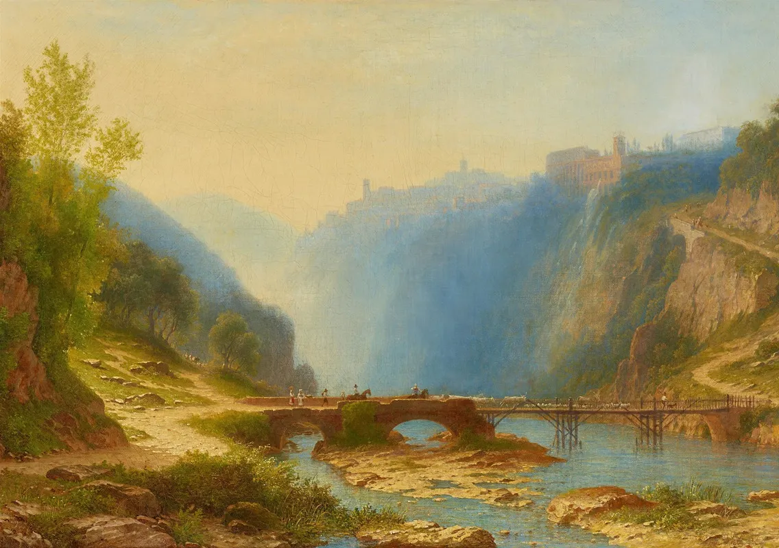Brucke Uber Den Aniene Unterhalb Von Tivoli by Carl Morgenstern - Canvas Print