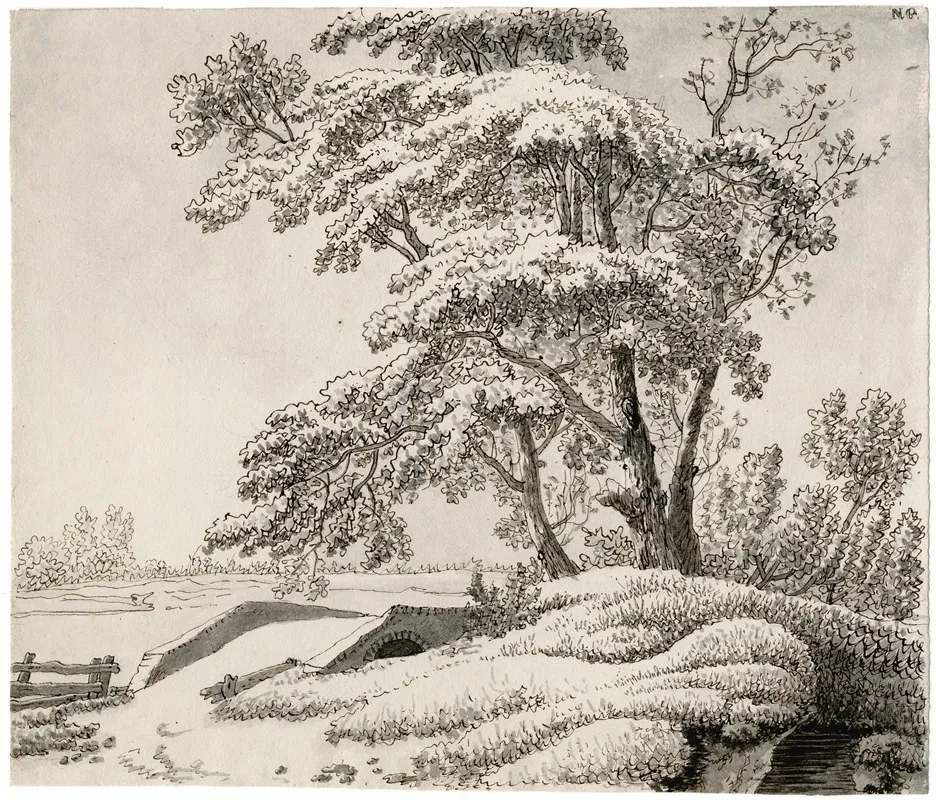Bruggetje Over Beek Bij Bomen by Barend Hendrik Thier - Canvas Print