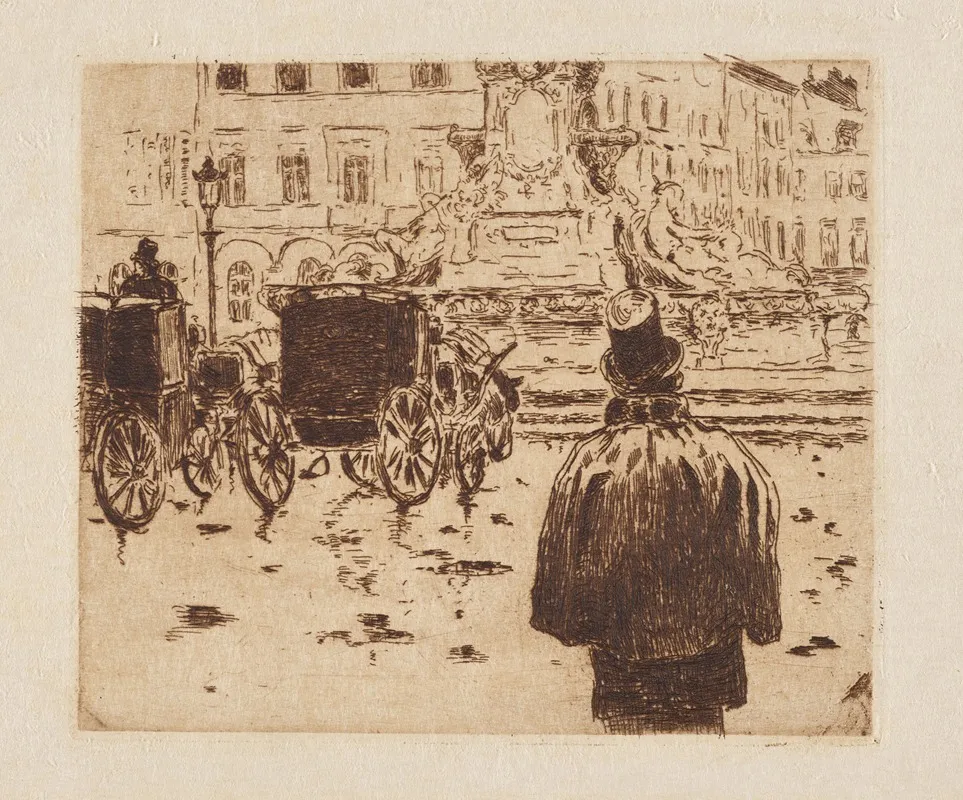 Brussels Stadsplein Met Koetsen En Personages