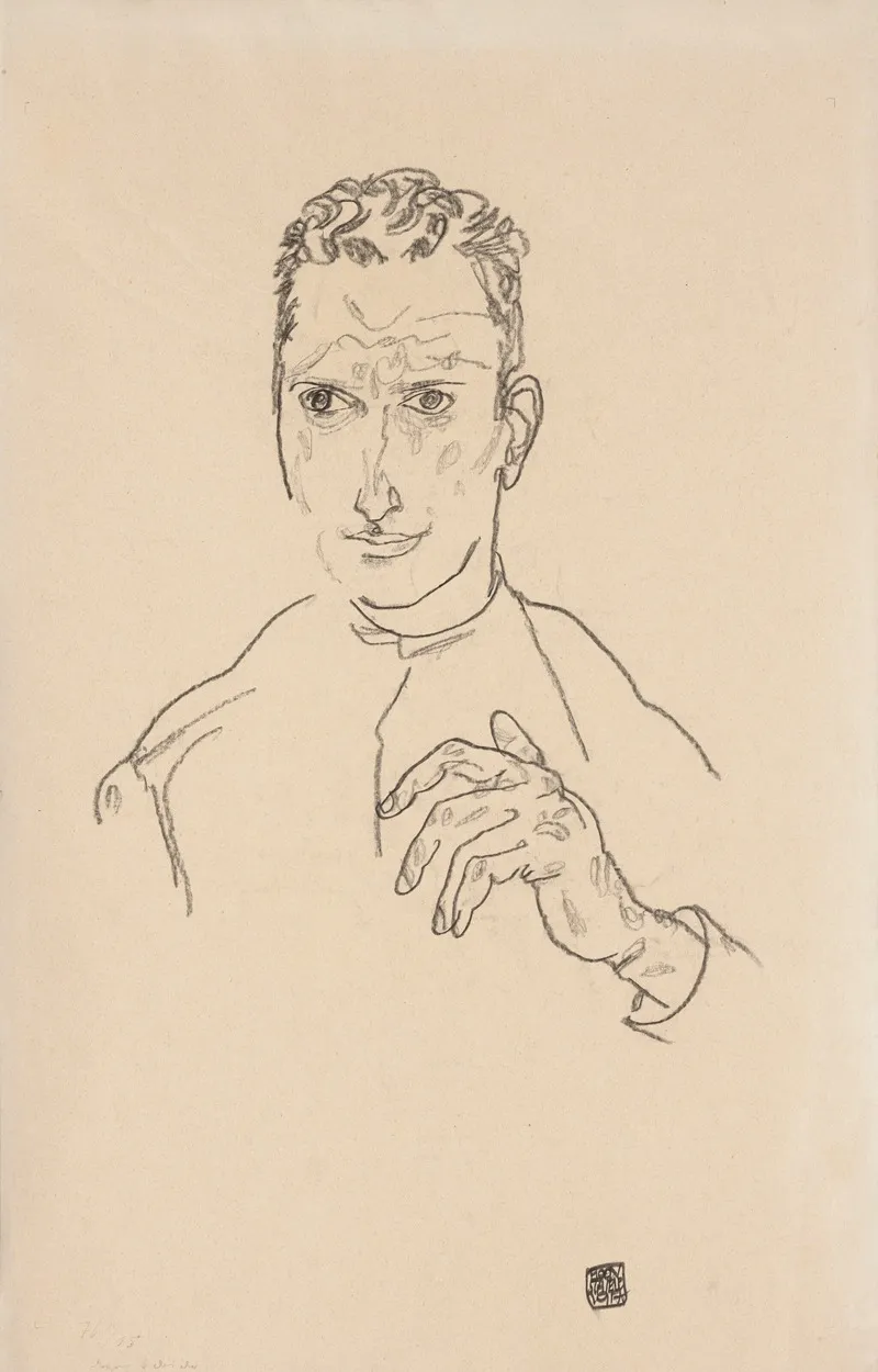 Brustbild Eines Jungen Mannes 3 by Egon Schiele - Canvas Print