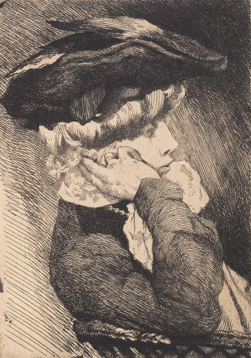 Brystbillede Af En Siddende Ung Dame Med Hat Skarp Profil