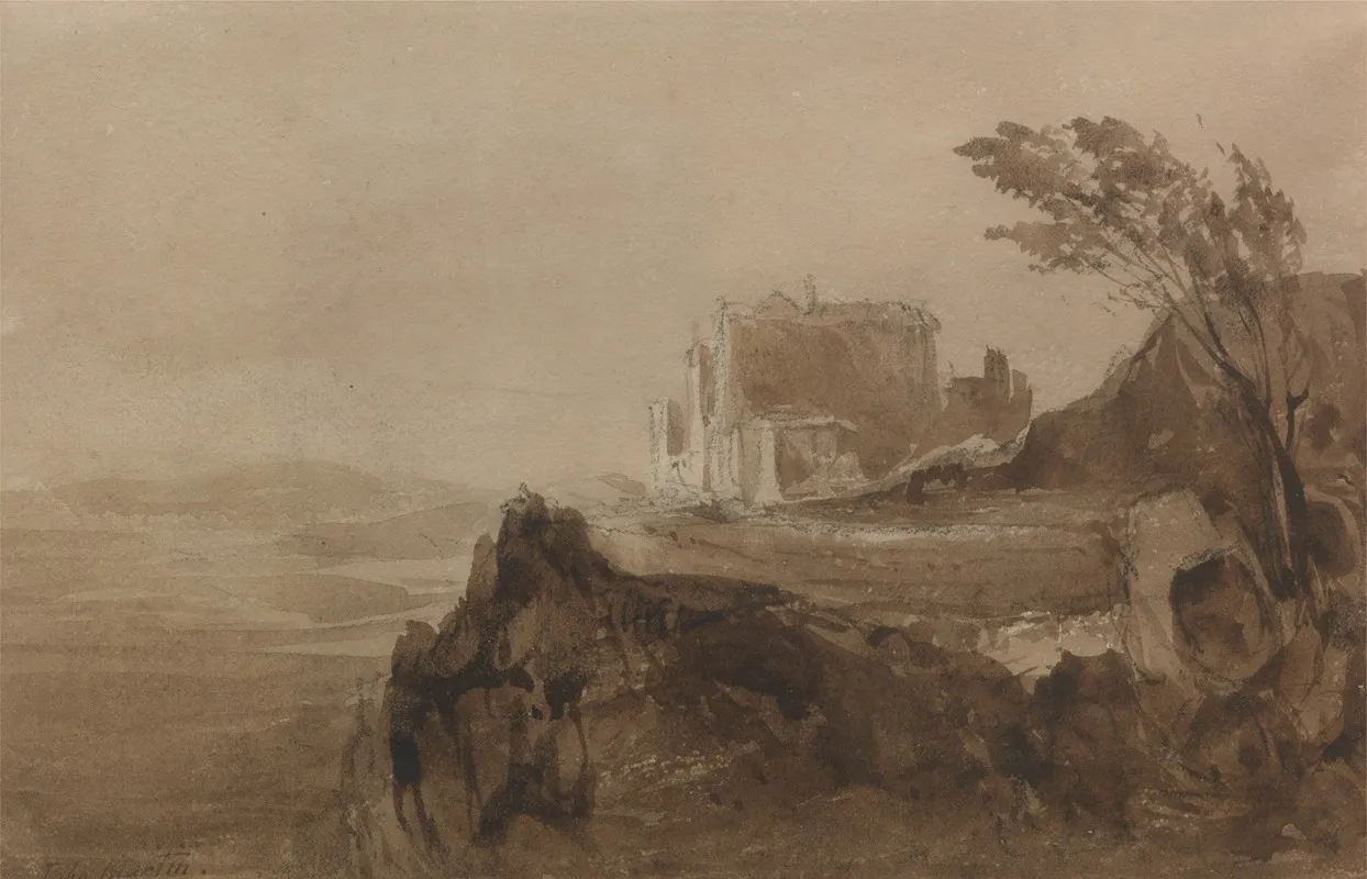 Building On A Hill by John Martin - Canvas Print