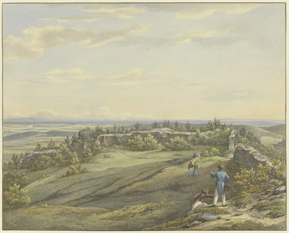 Burghof Der Ruine Falkenstein Mit Ausblick Auf Die Mainebene Den Odenwald Und Die Rheinberge by Carl Morgenstern - Canvas Print