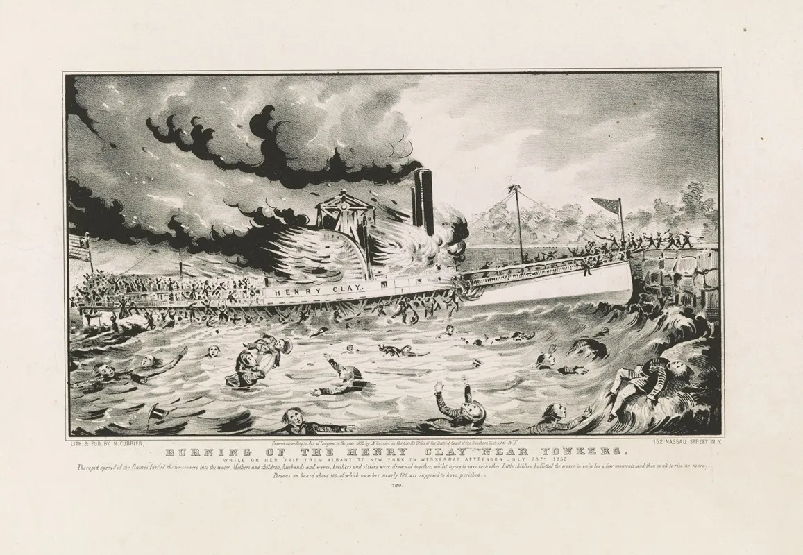 Burning Of The Henry Clay Near Yonkers While On Her Trip From Albany To New York On Wednesday Afternoon July 28th 1852