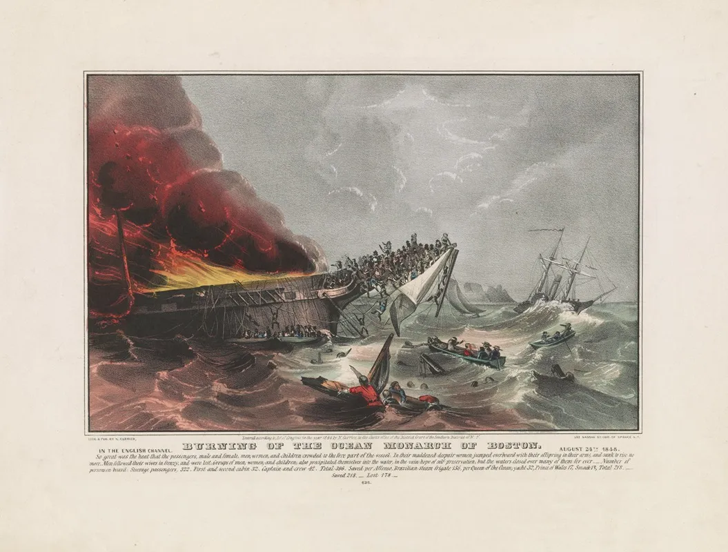 Burning Of The Ocean Monarch Of Boston In The English Channel August 24th 1848