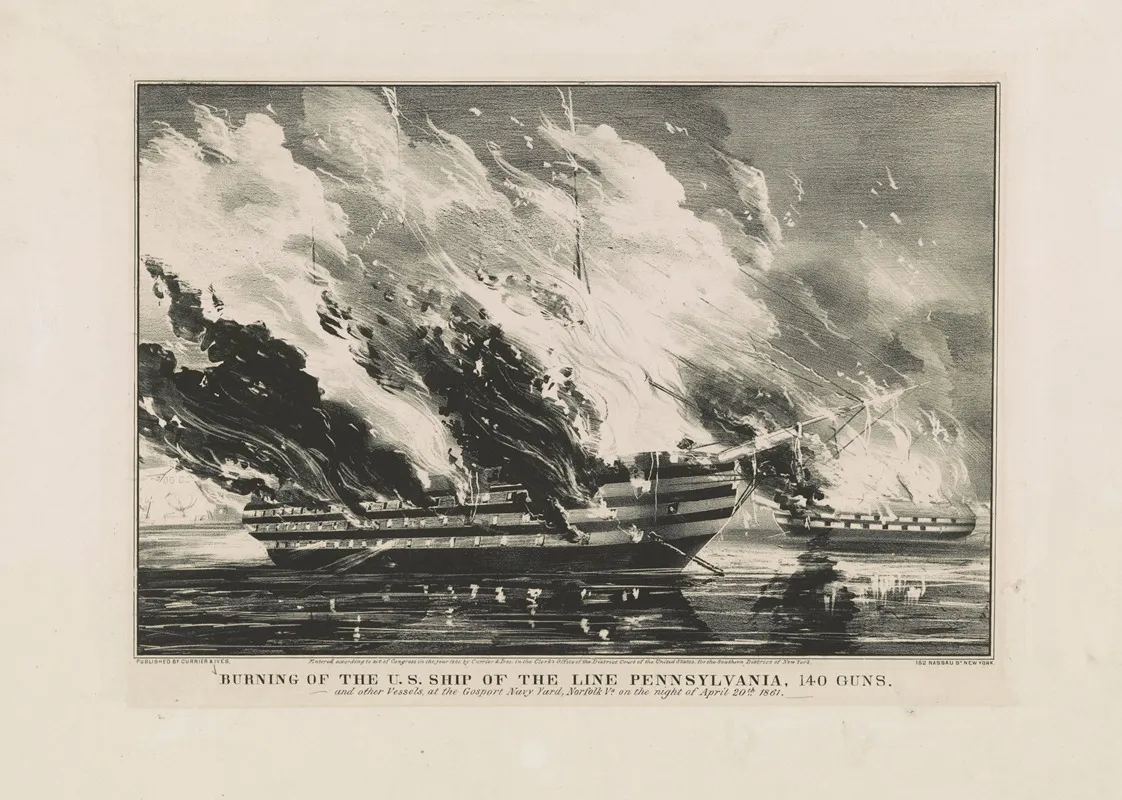 Burning Of The U S Ship Of The Line Pennsylvania 140 Guns And Other Vessels At The Gosport Navy Yard Norfolk Va On The Night Of April 20th 1861