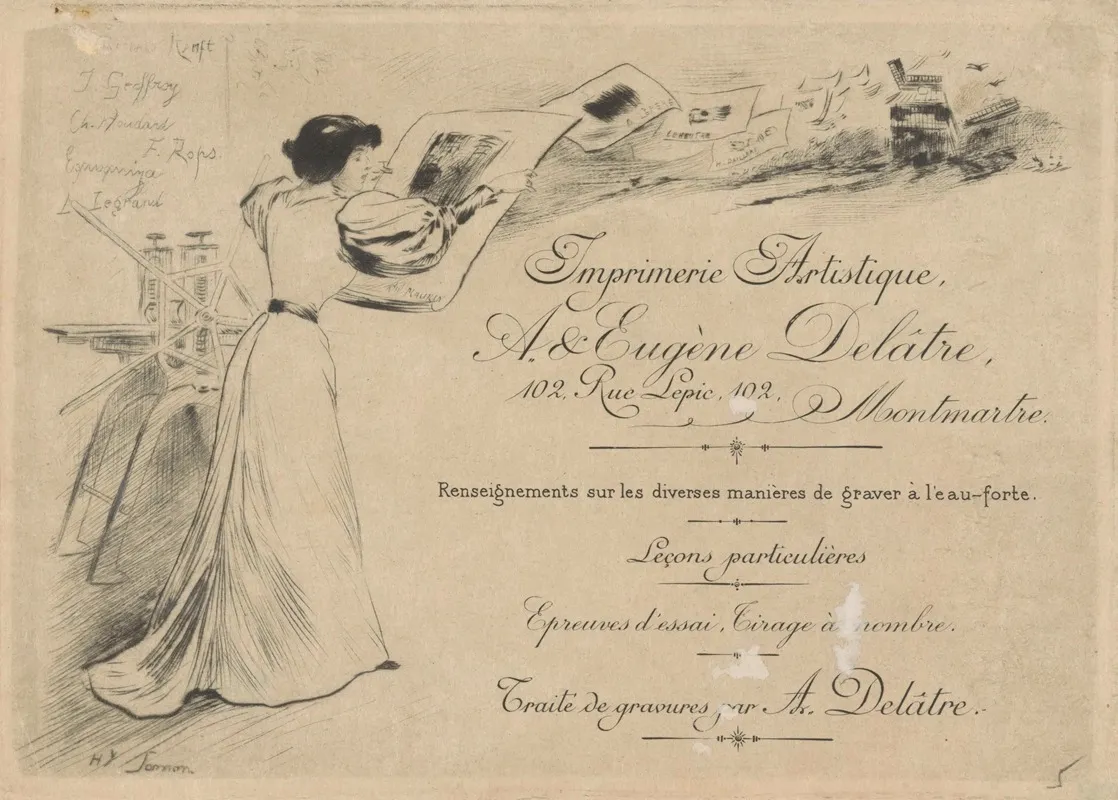 Business Card Of Printers Auguste And Eugene Delatre In Paris by Henri Somm - Canvas Print