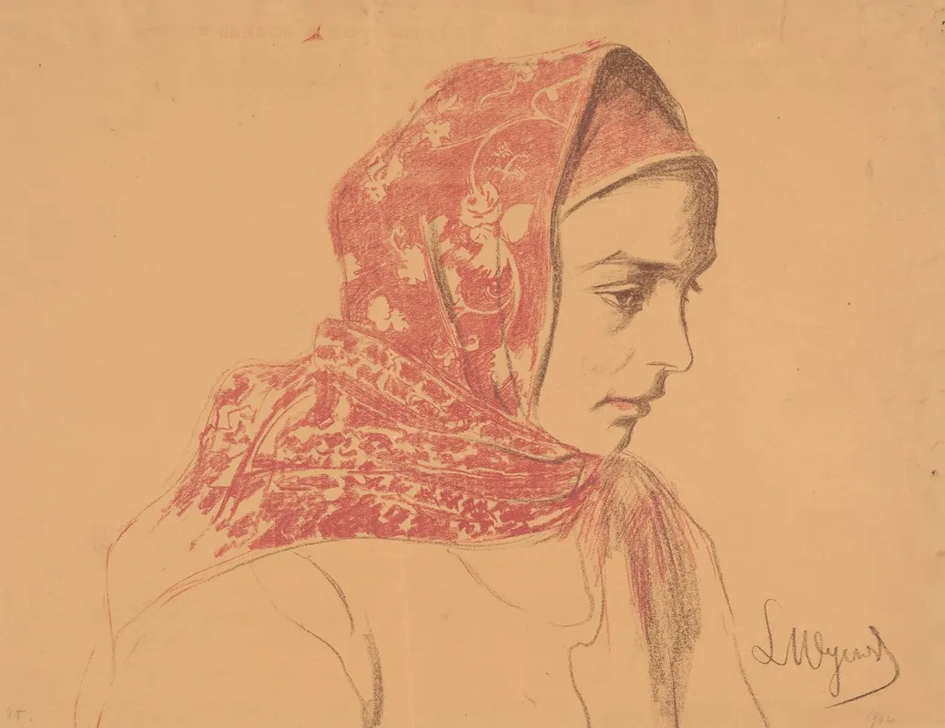Bust Of A Cracow Girl In A Red Scarf Profile