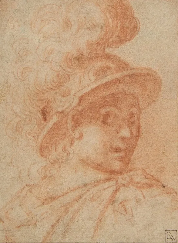 Bust Of A Warrior Wearing A Plumed Helmet Looking Toward Spectator Over His Right Shoulder by Camillo Procaccini - Canvas Print