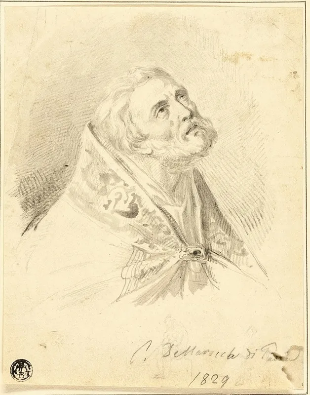 Bust Of Bishop Saint With Slight Figure Sketches
