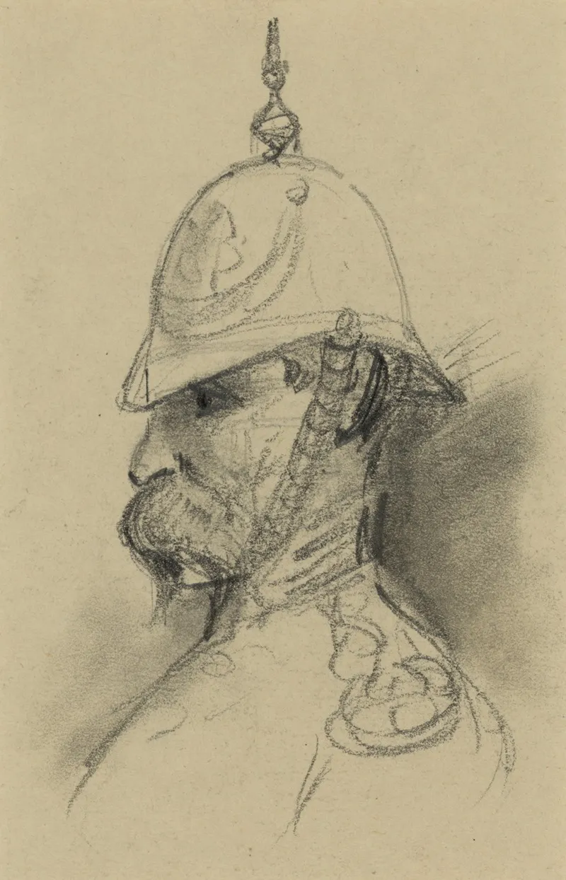 Bust Portrait Of Soldier With German Style Helmet