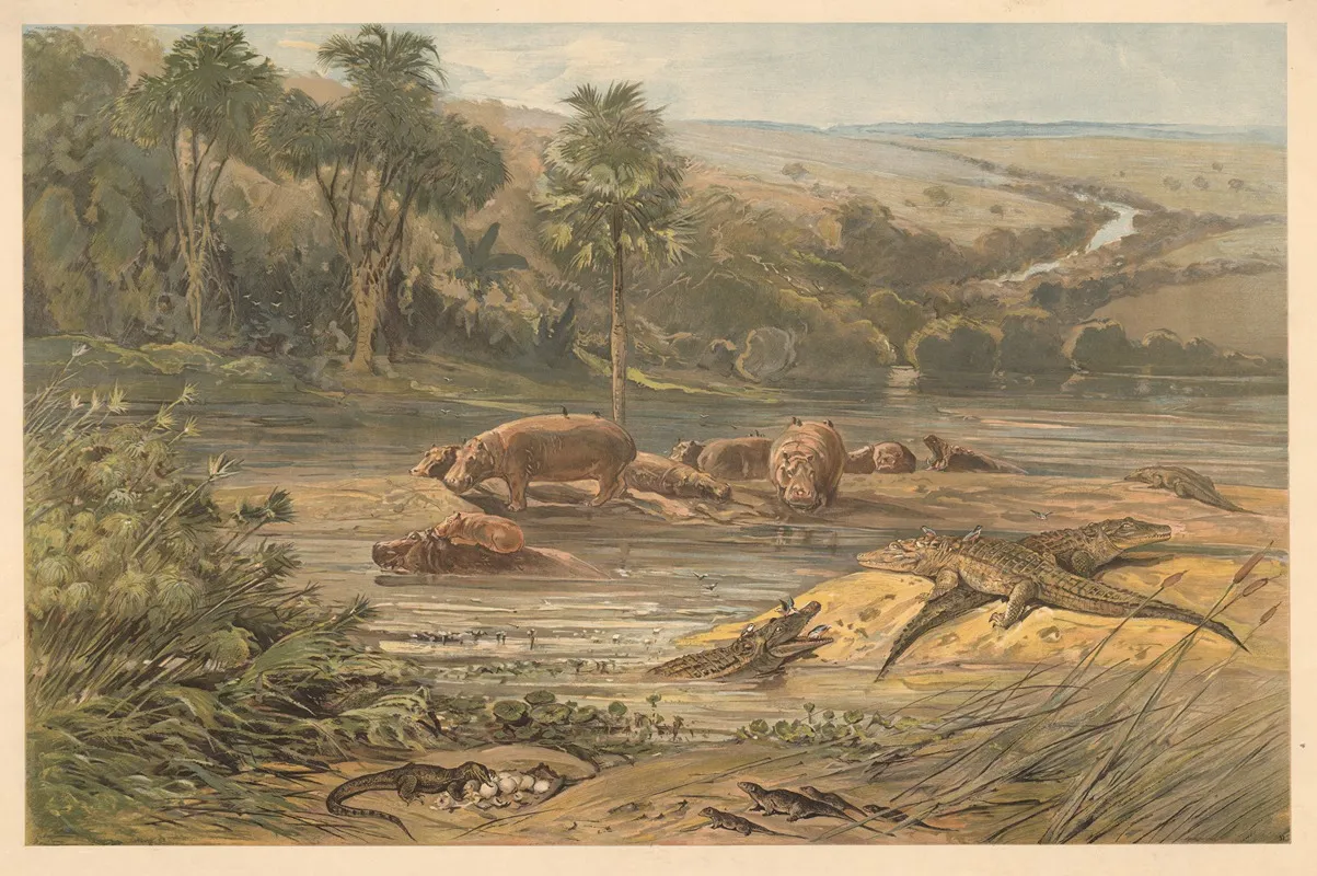 By A River In The Interior Of Africa by August Specht - Canvas Print