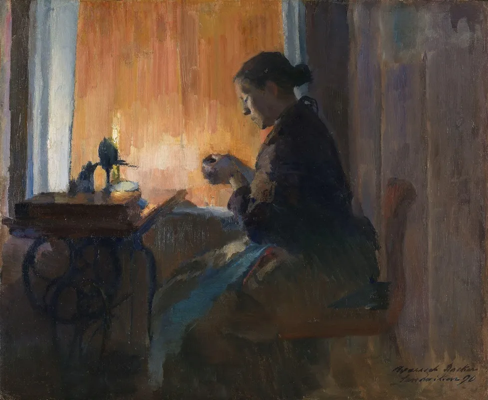 By Lamp Light by Harriet Backer - Canvas Print