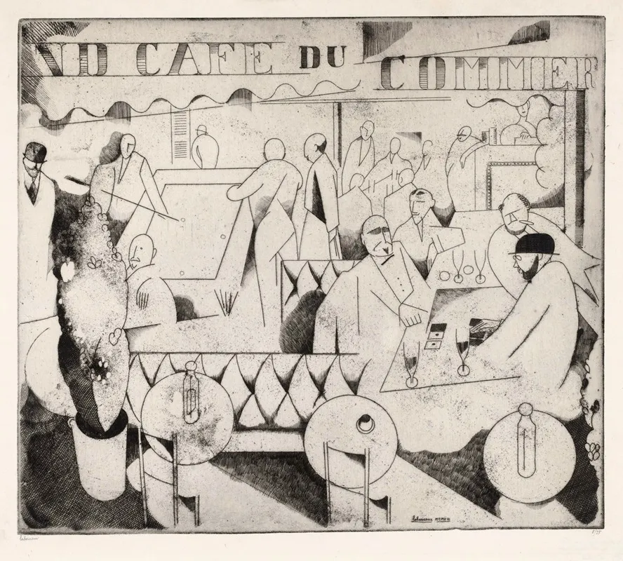Cafeinterieur Met Drinkende En Biljartspelende Mannen by Jean-Émile Laboureur - Canvas Print