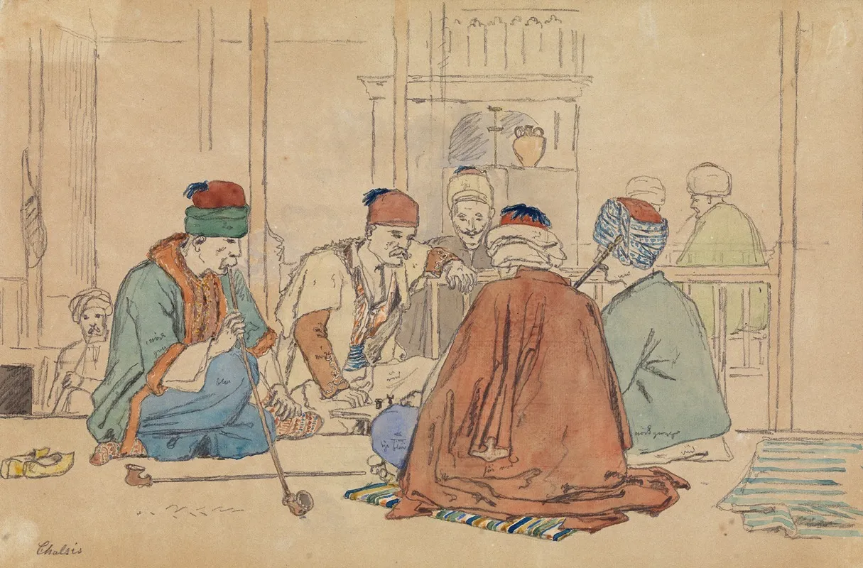 Cafeinterior Med Piberygende Maend