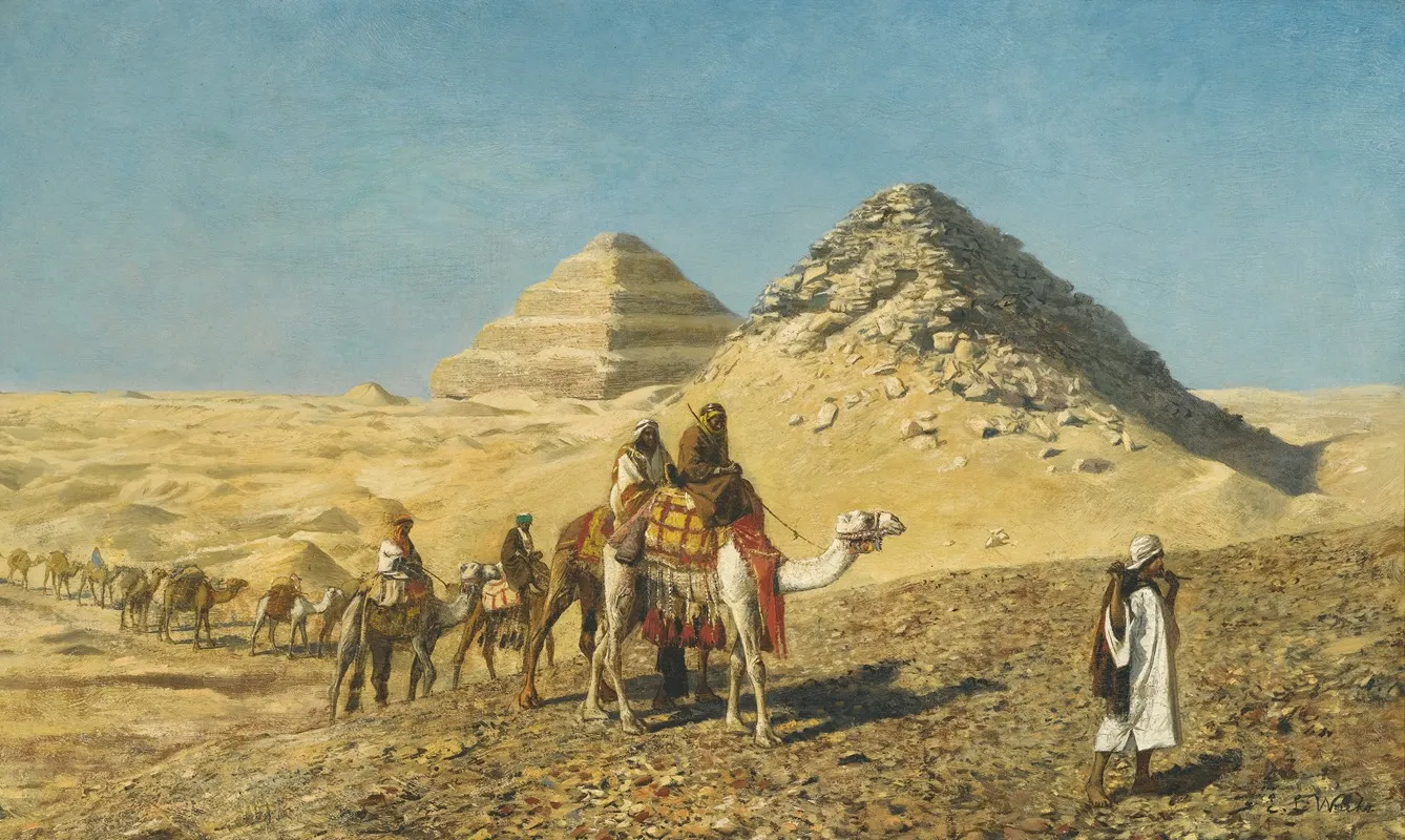 Camel Caravan Amid The Pyramids Egypt by Edwin Lord Weeks - Canvas Print