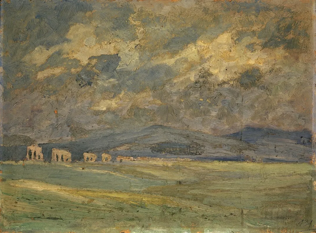 Campagna With Distant Aqueduct by Ernst Schiess - Canvas Print