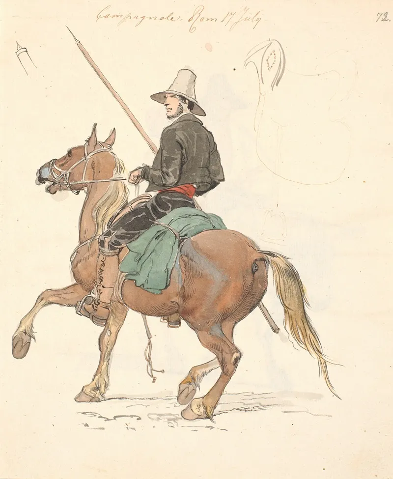 Campagnole Til Hest by Johan Thomas Lundbye - Canvas Print