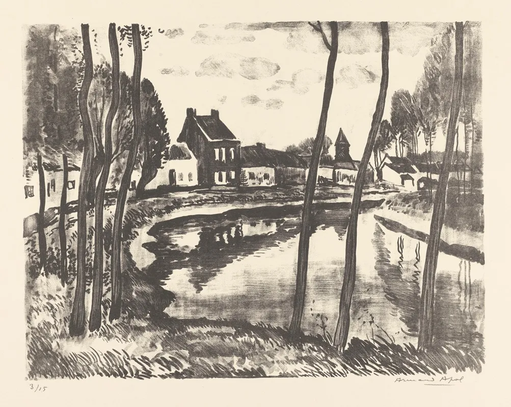 Canal Et Village by Armand Apol - Canvas Print