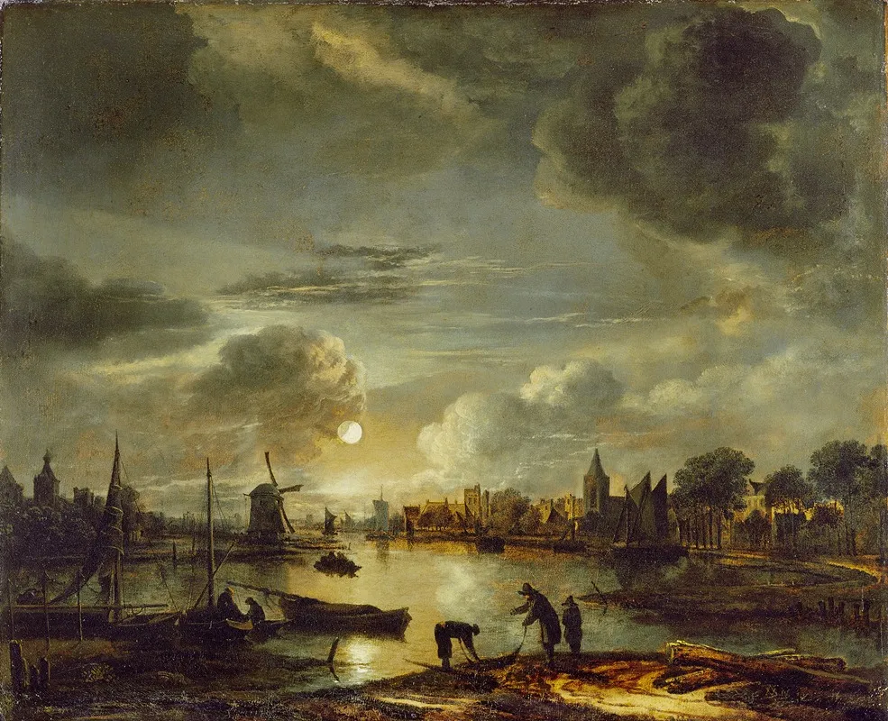 Canal Scene By Moonlight by Aert van der Neer - Canvas Print