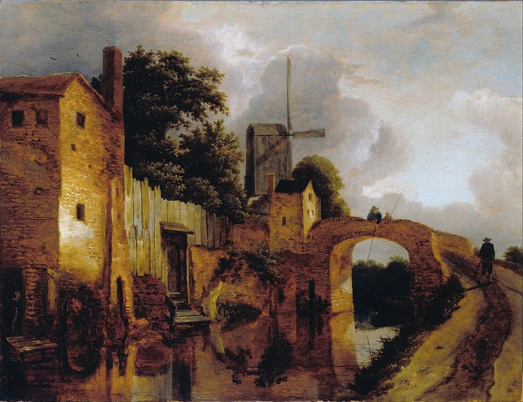 Canal With Bridge by Jacob van Ruisdael - Canvas Print