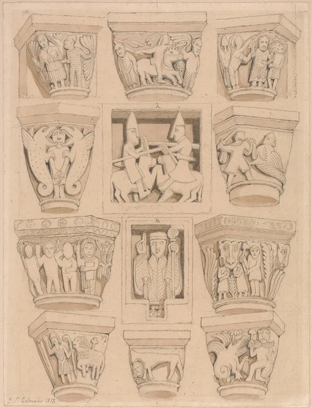 Capitals And A B Bas Reliefs In The Abbey Church Of Saint Georges De Bocherville Near Rouen Normandy