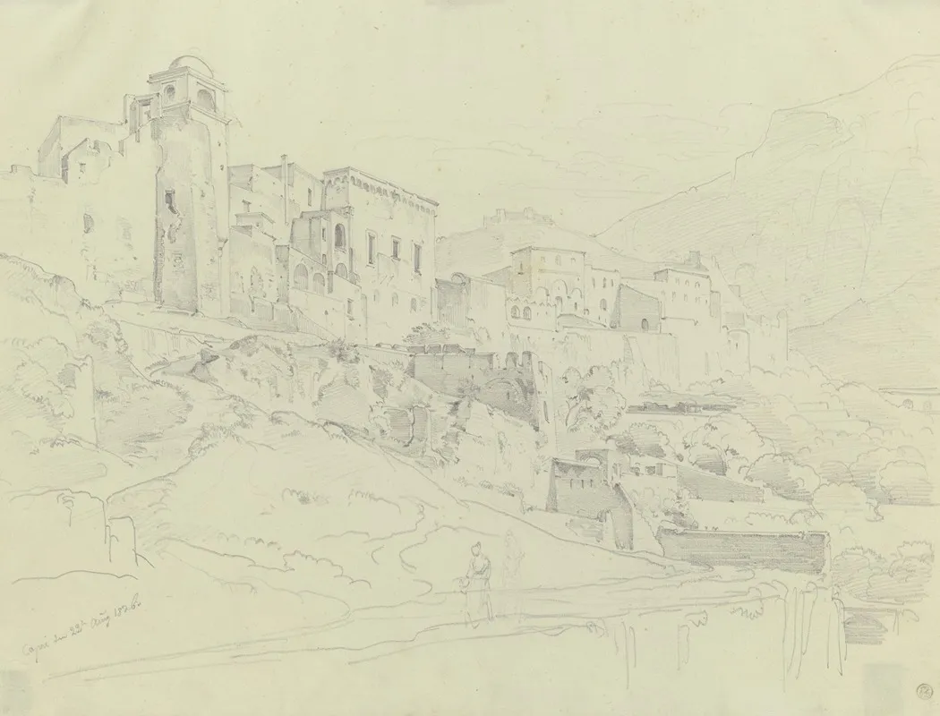 Capri Gebaude An Einer Bergauffuhrenden Strase by Ernst Fries - Canvas Print