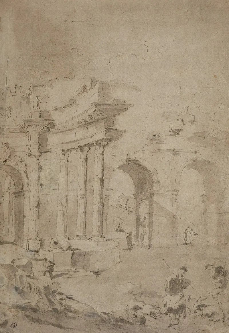 Capriccio Mit Romischen Ruinen by Francesco Guardi - Canvas Print