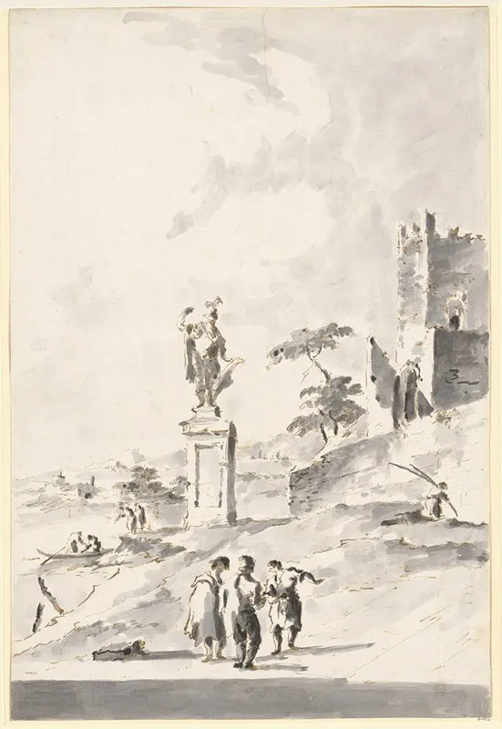 Capriccio With A Statue Of A Warrior And A Ruined Castle On The Shore Of The Lagoon