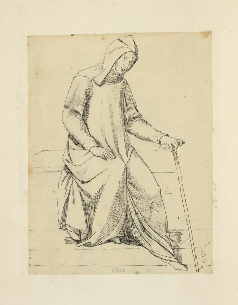 Capuchin Monk In Long Tunic And Hood Holding A Cane 1300