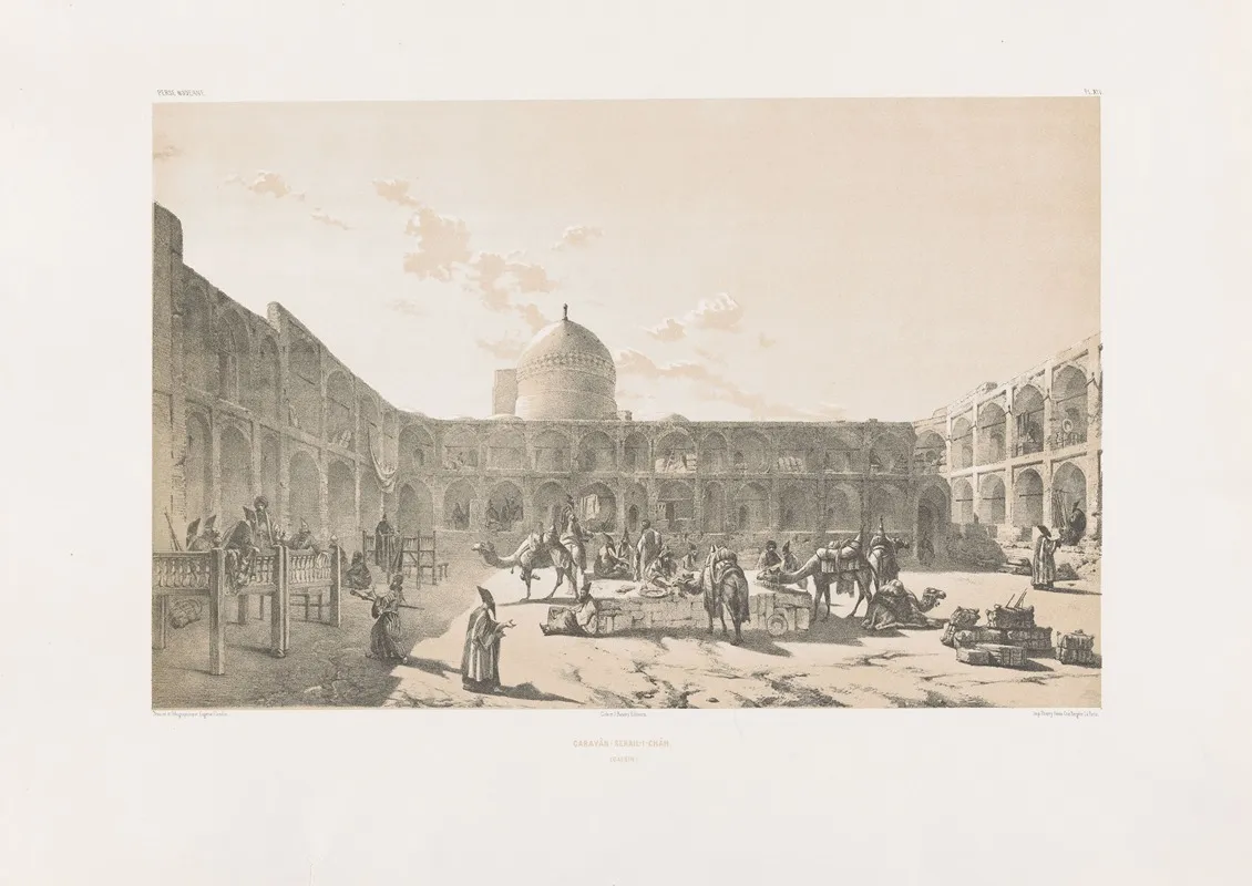 Caravan Serail I Chah Casbin by Eugène Flandin - Canvas Print